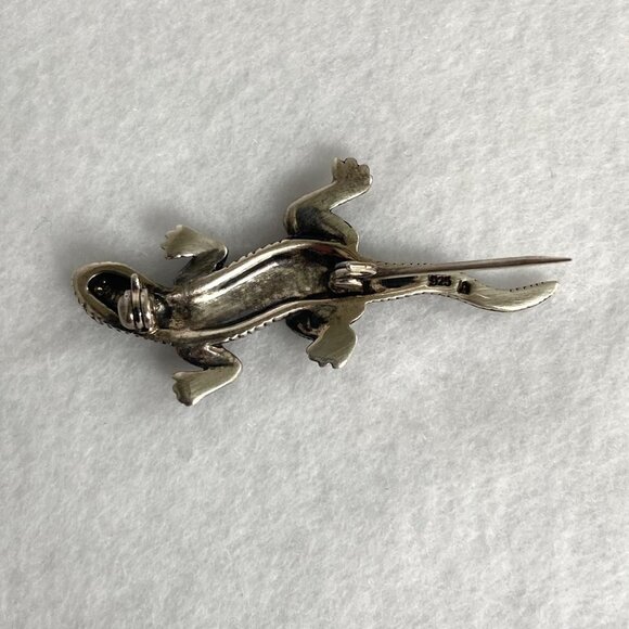 Sterling Silver 925 A Marcasite Lizard Animal Figural Brooch Pin - Picture 7 of 14